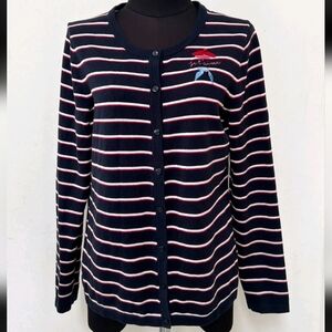 Talbots navy striped button up cardigan sweater Je T'aime womens size Mp